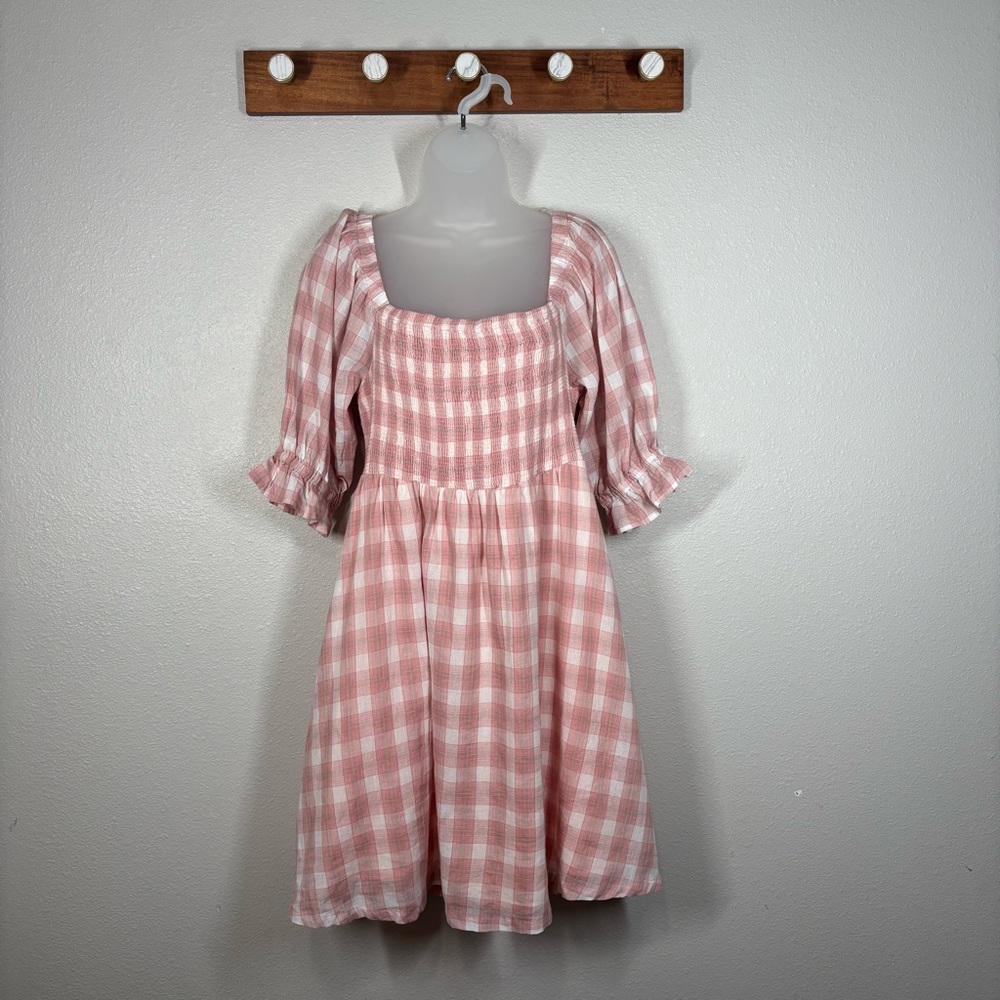 Kori Pink White Gingham Off The Shoulder Dress Size Medium Summer Cottage